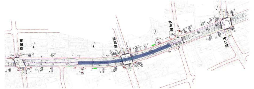 北横通道隆昌路下立交地道位于周家嘴路隆昌路交汇处,沿周家嘴路东西