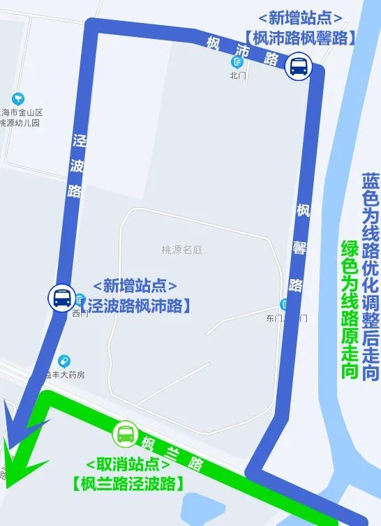 枫泾9路优化调整走向示意图