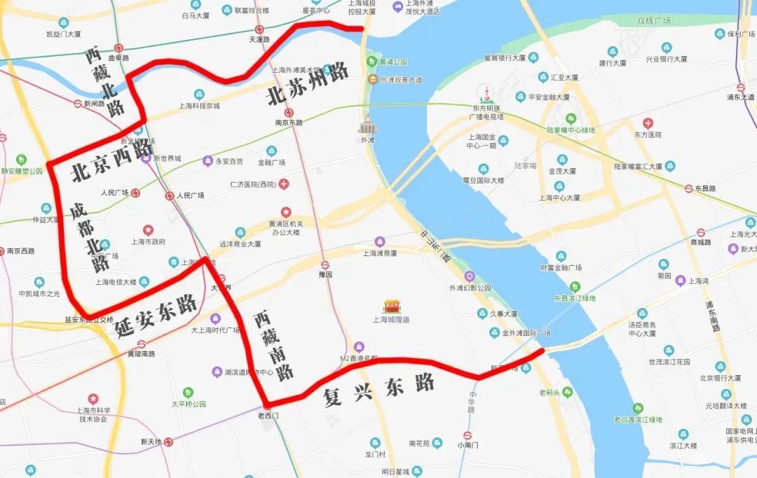 延安高架路南側江西路下匝道實施臨時關閉措施(僅允許車輛從外灘隧道