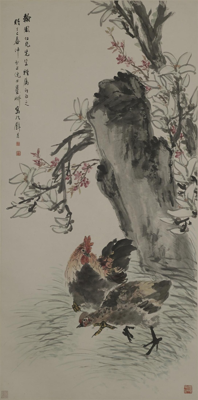 中华艺术宫轻悦读倪田玉兰双鸡图意境清新而富野趣