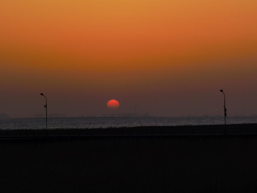 夕阳下荡着冬天 共赴一场海塘日落 上观新闻