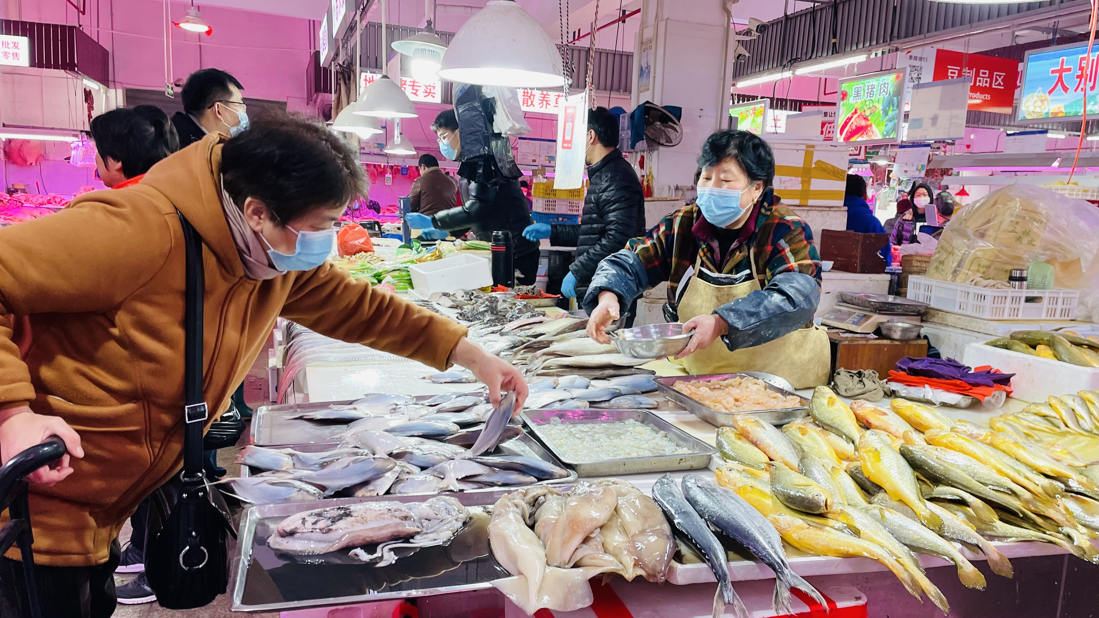 菜市场里热热闹闹商场超市顾客盈门春节临近茸城消费市场购销两旺