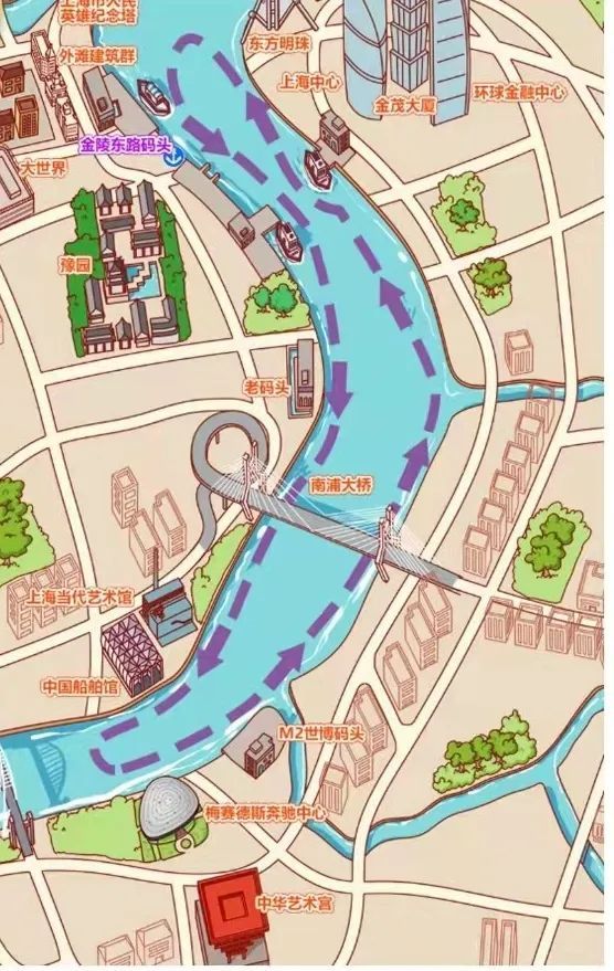 艺术宫——卢浦大桥——外滩万国建筑博览群——金陵东路码头航程时长