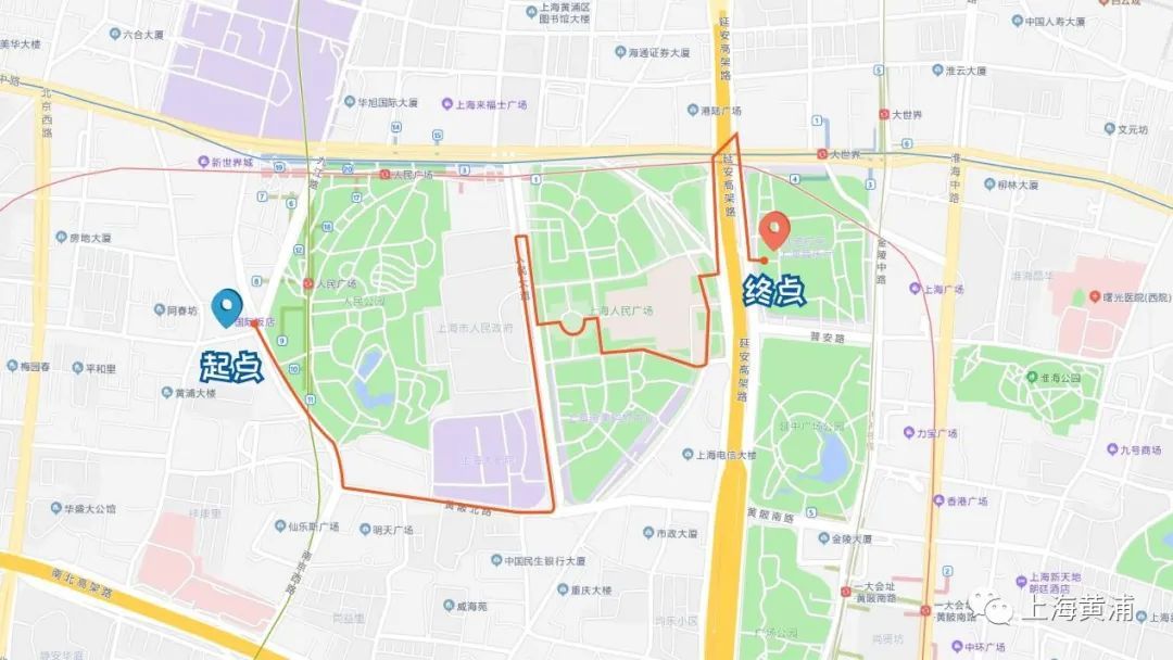 人民公园,上海历史博物馆,上海大剧院,上海市人民政府大楼,上海市城市