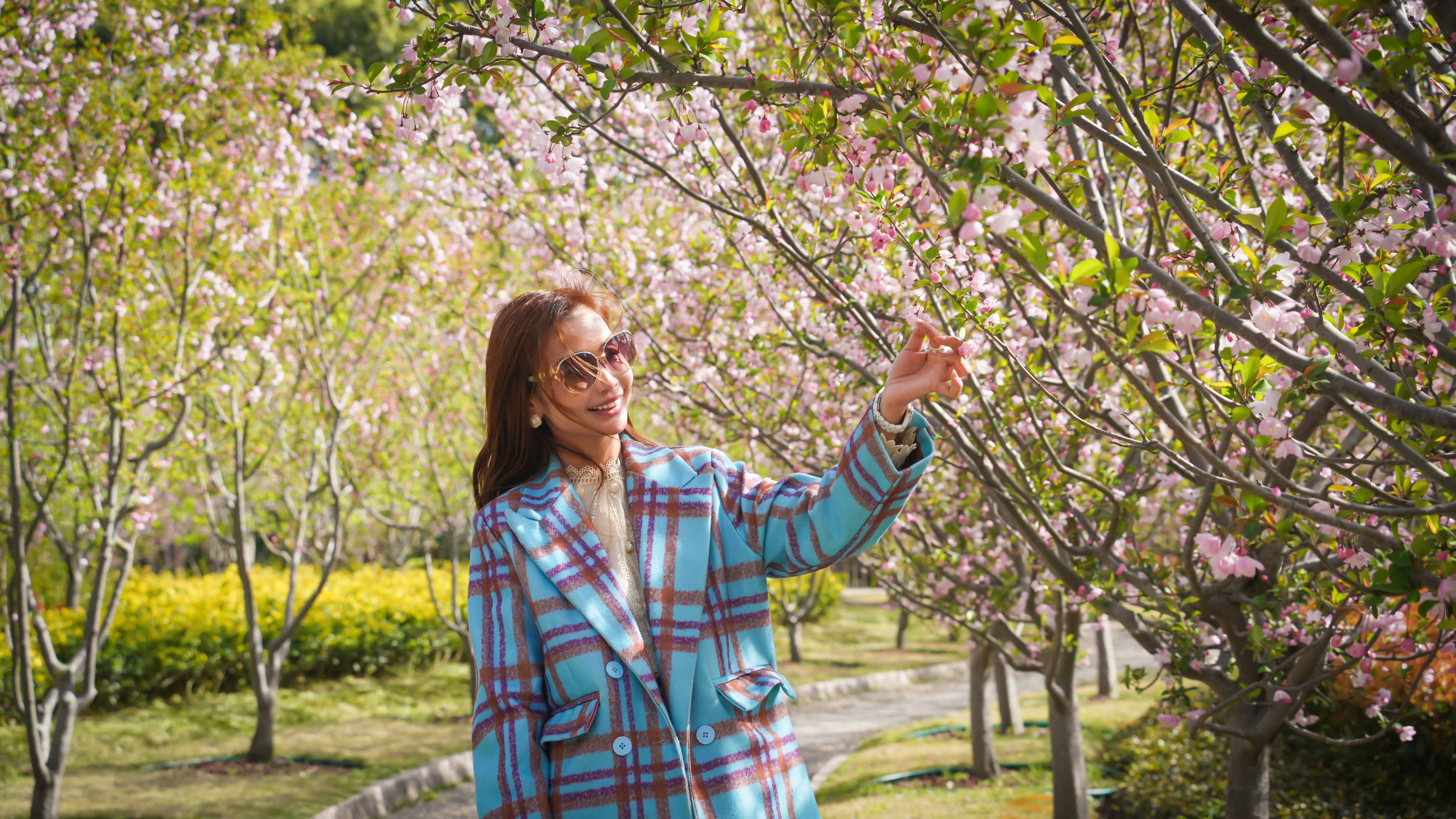 美女赏花 春天图片