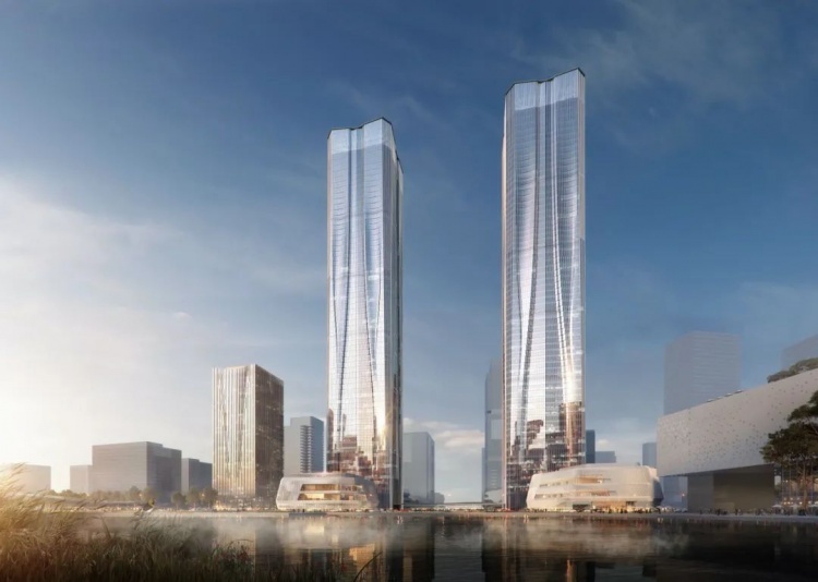 张江科学之门东塔核心筒结构封顶科学城新地标320米双子塔双双登顶