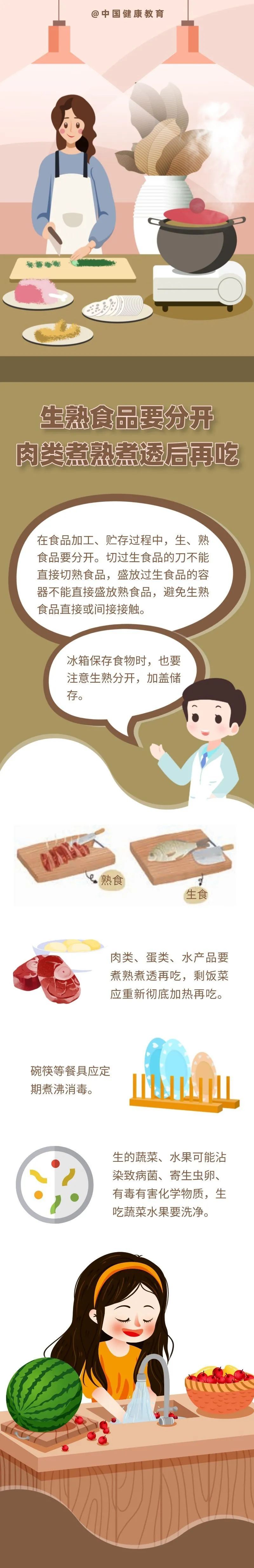生熟食品要分开,肉类煮熟煮透后再吃