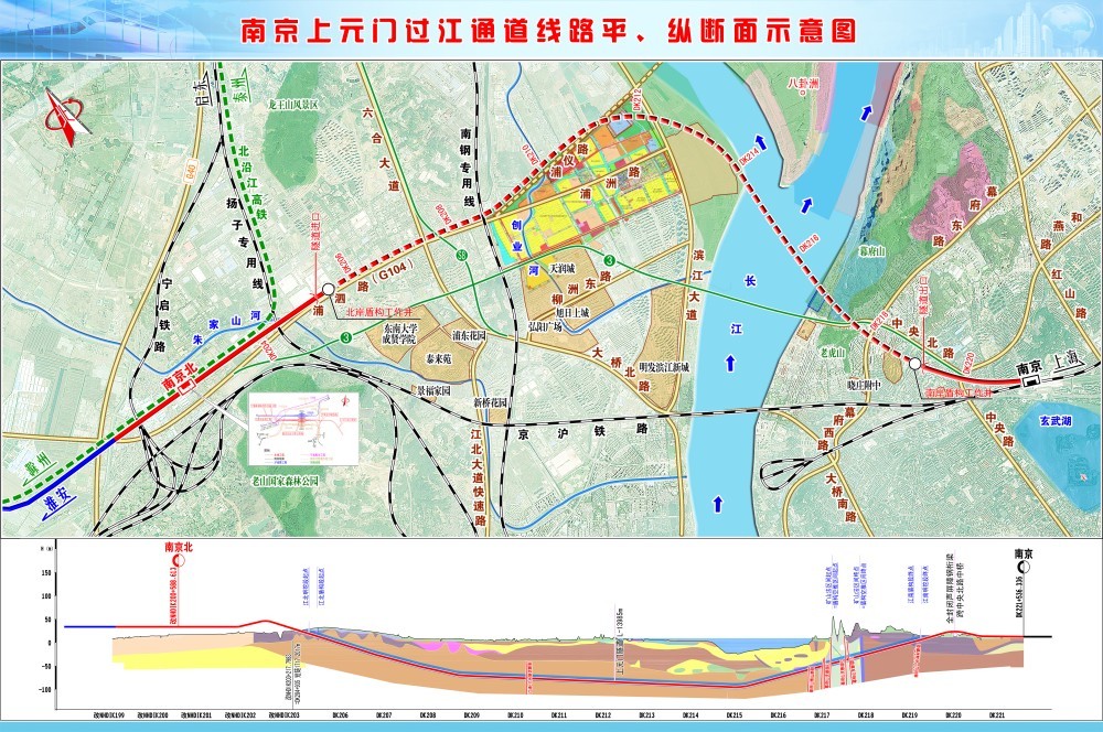 入南京站南岸接,城際鐵道相接滬寧,沿江高鐵,寧宣高鐵,揚馬城際相連通