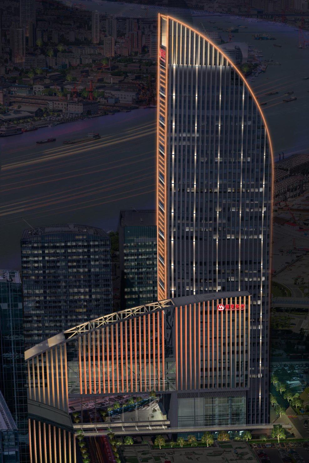 时代金融中心上海银行大厦以上海中心为制高点,通过对上海银行大厦