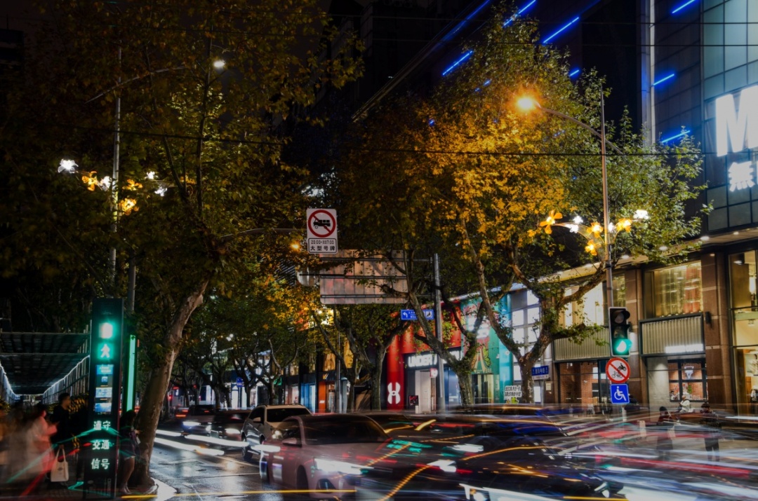 淮海中路夜景提升玉兰绣春迎新年