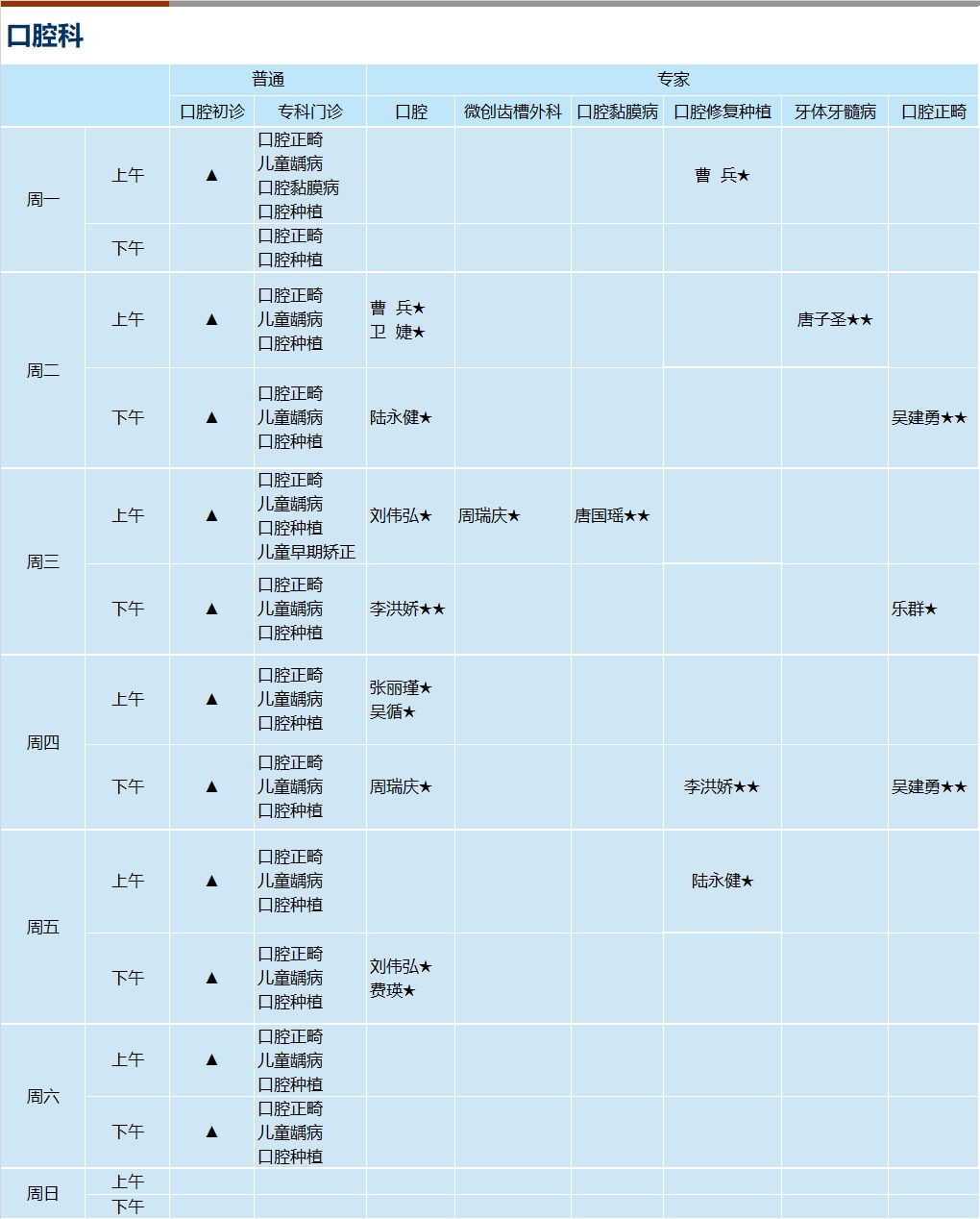 上海新華醫院2024年2月份門診一覽表